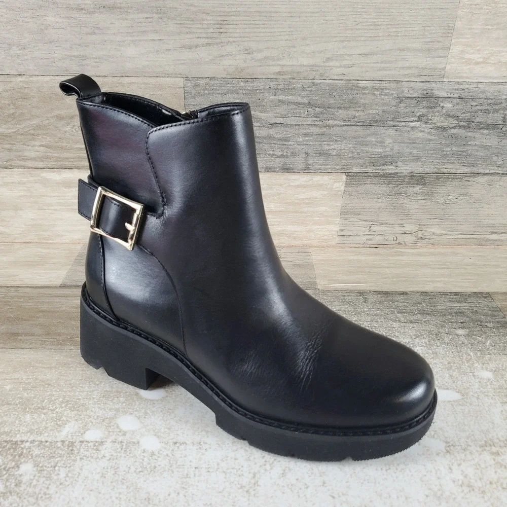 Naturalizer Delilah Womens Ankle Boots Sz 6 M Black Leather Side Zip Round Toe